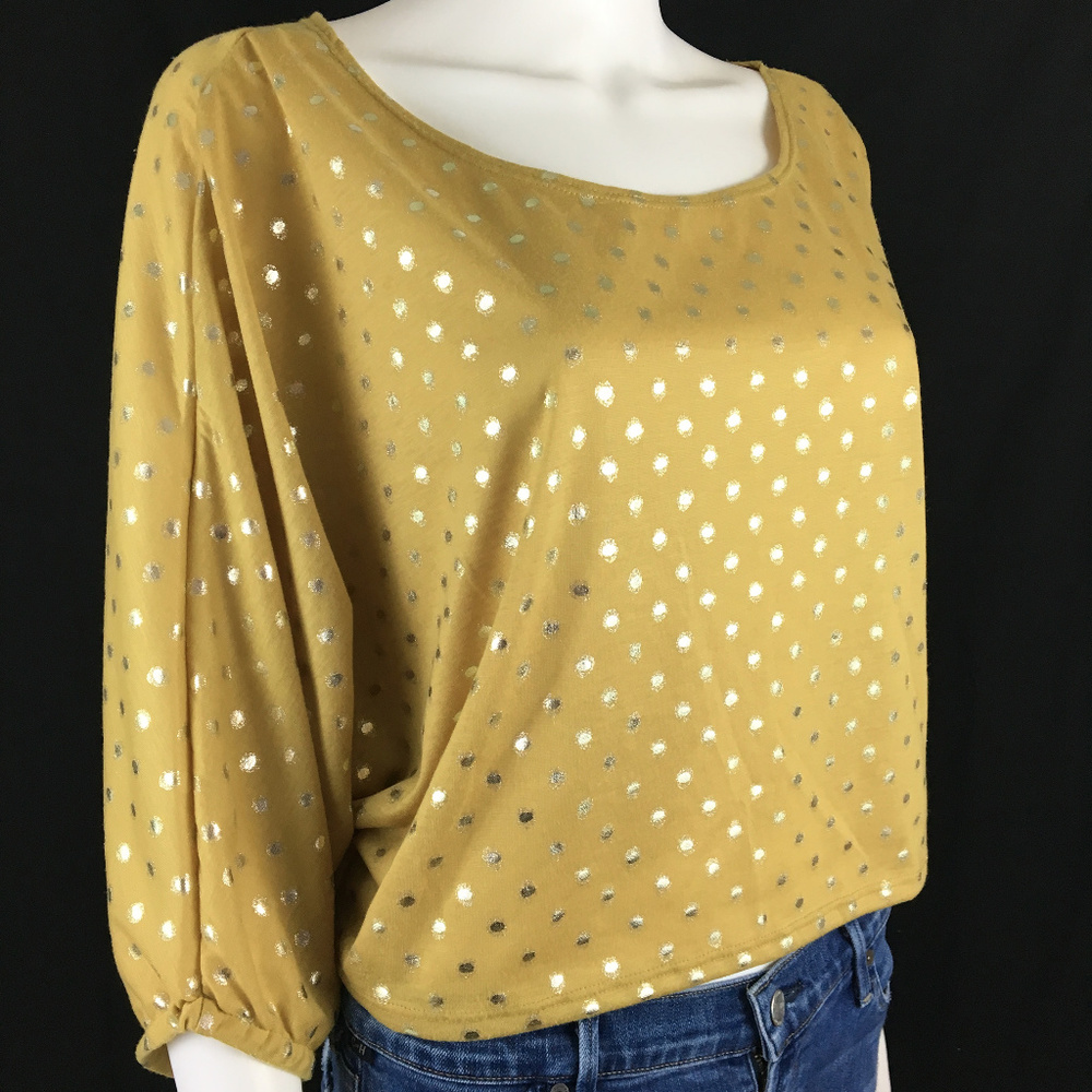 Dolman Sleeve Oversiz Yellow Gold Polka Dot Blouse